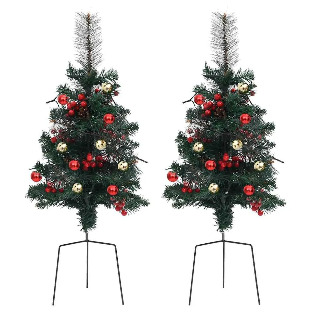 Choinki z lampkami do wbicia w ziemię, 2 szt., 76 cm, PVC