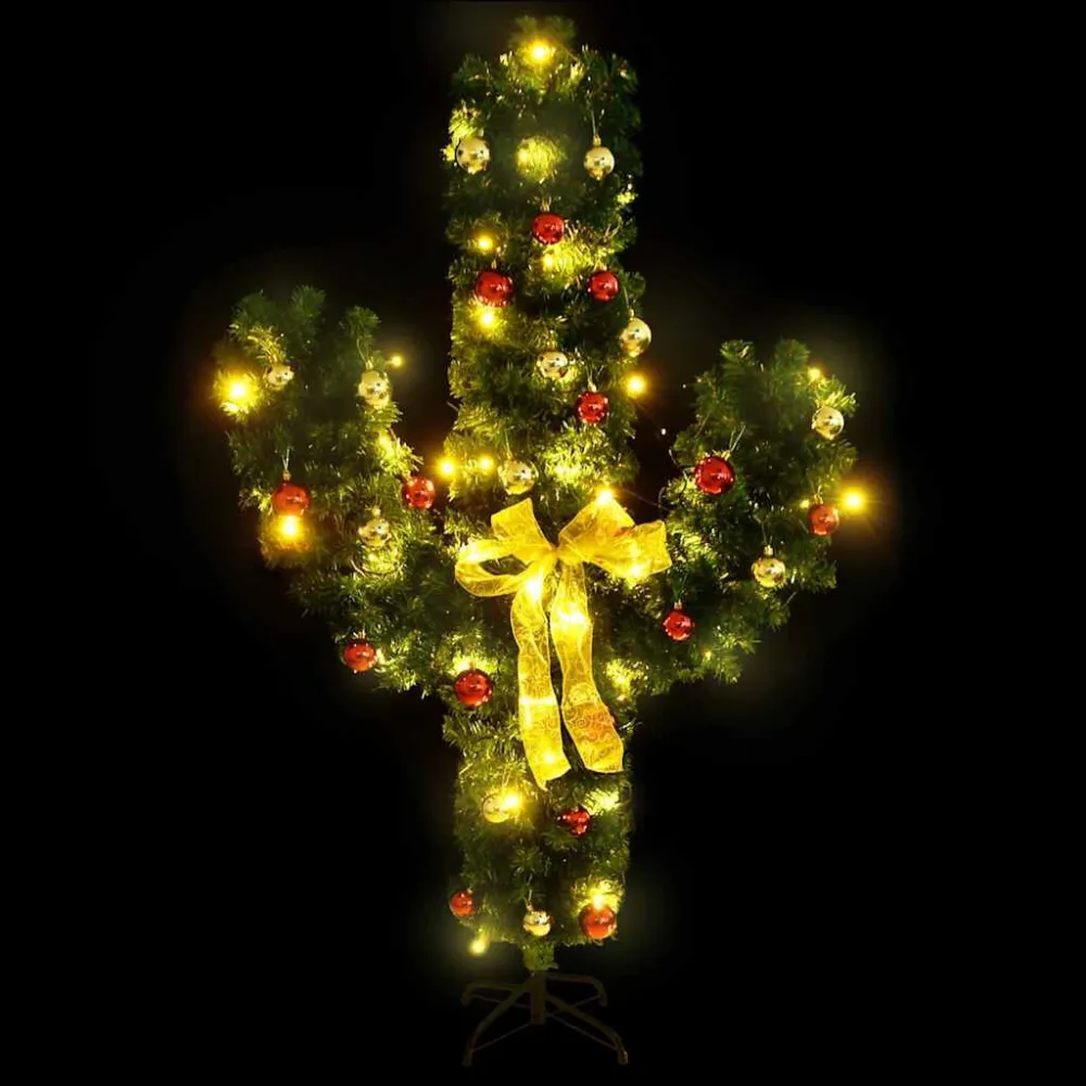 Świąteczny kaktus ze stojakiem i LED, zielony, 150 cm, PVC