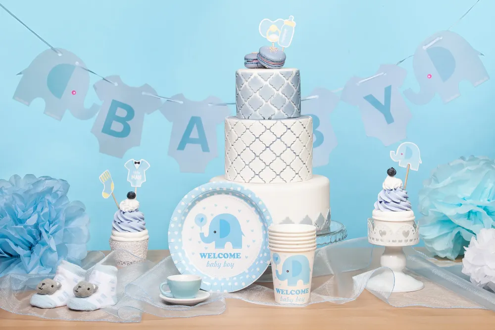Baner Baby Shower Słonik niebieski 300 cm