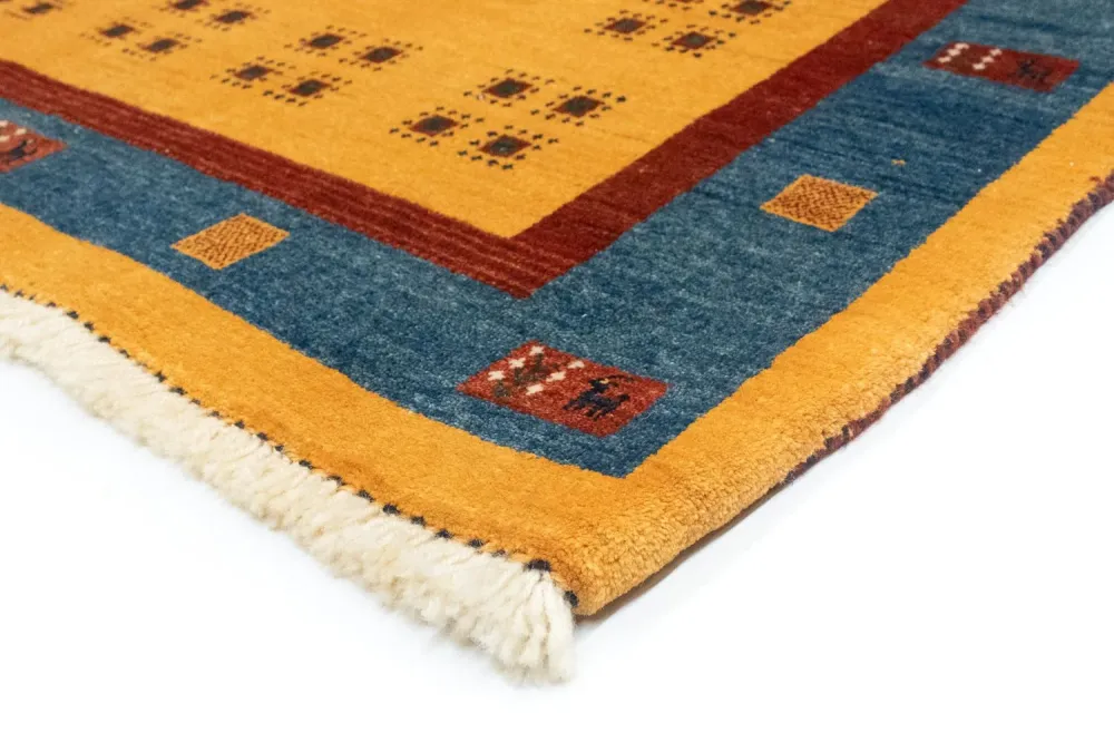Biegacz Dywan Gabbeh - Loribaft Perski - 194 x 103 cm - złoto