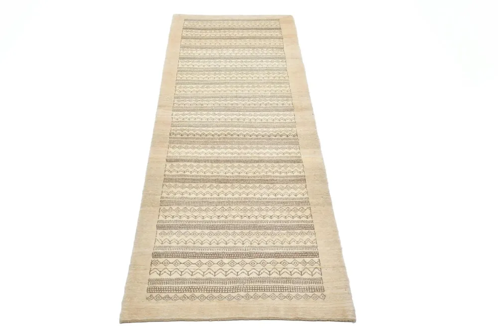 Biegacz Dywan Gabbeh - Loribaft Perski - 297 x 85 cm - piaskowy