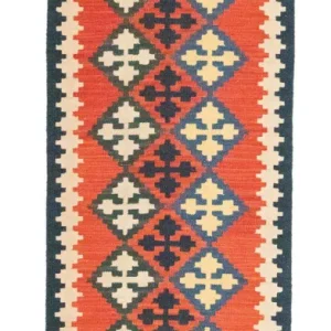 Biegacz Dywan Kelim - Orientalny - 195 x 63 cm - pomarańczowy