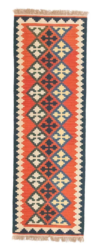 Biegacz Dywan Kelim - Orientalny - 195 x 63 cm - pomarańczowy