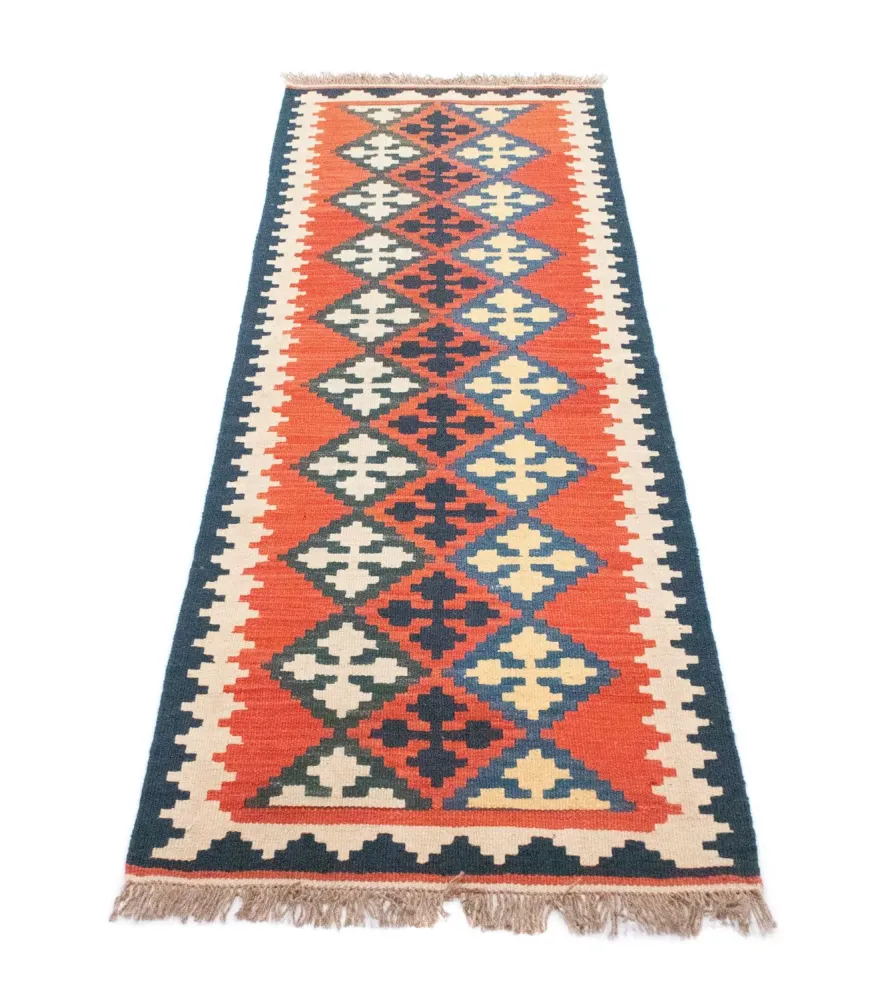 Biegacz Dywan Kelim - Orientalny - 195 x 63 cm - pomarańczowy