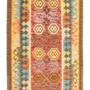 Biegacz Dywan Kelim - Orientalny - 197 x 100 cm - pomarańczowy