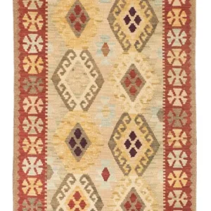 Biegacz Dywan Kelim - Orientalny - 199 x 79 cm - beżowy