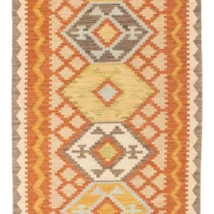 Biegacz Dywan Kelim - Orientalny - 202 x 76 cm - beżowy