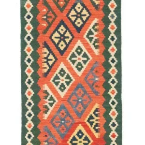 Biegacz Dywan Kelim - Orientalny - 202 x 61 cm - pomarańczowy