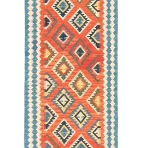 Biegacz Dywan Kelim - Orientalny - 202 x 70 cm - pomarańczowy