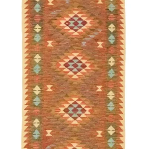 Biegacz Dywan Kelim - Orientalny - 300 x 80 cm - brązowy