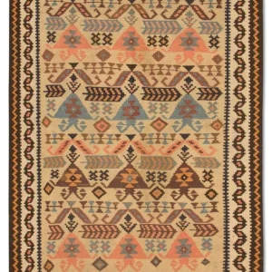 Biegacz Dywan Kelim - Stary - 195 x 108 cm - beżowy