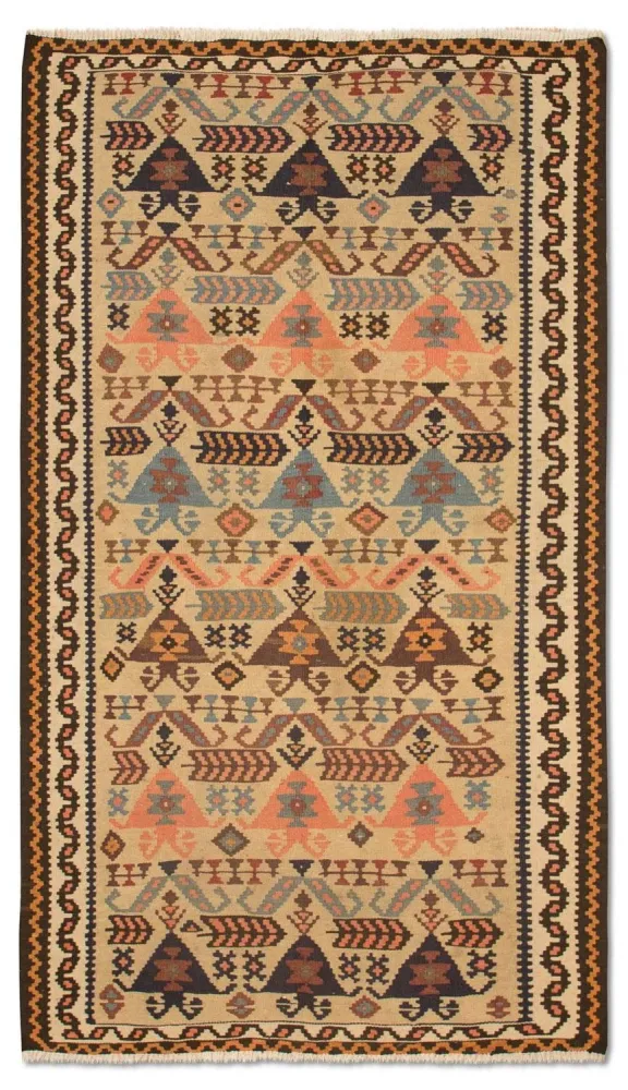 Biegacz Dywan Kelim - Stary - 195 x 108 cm - beżowy