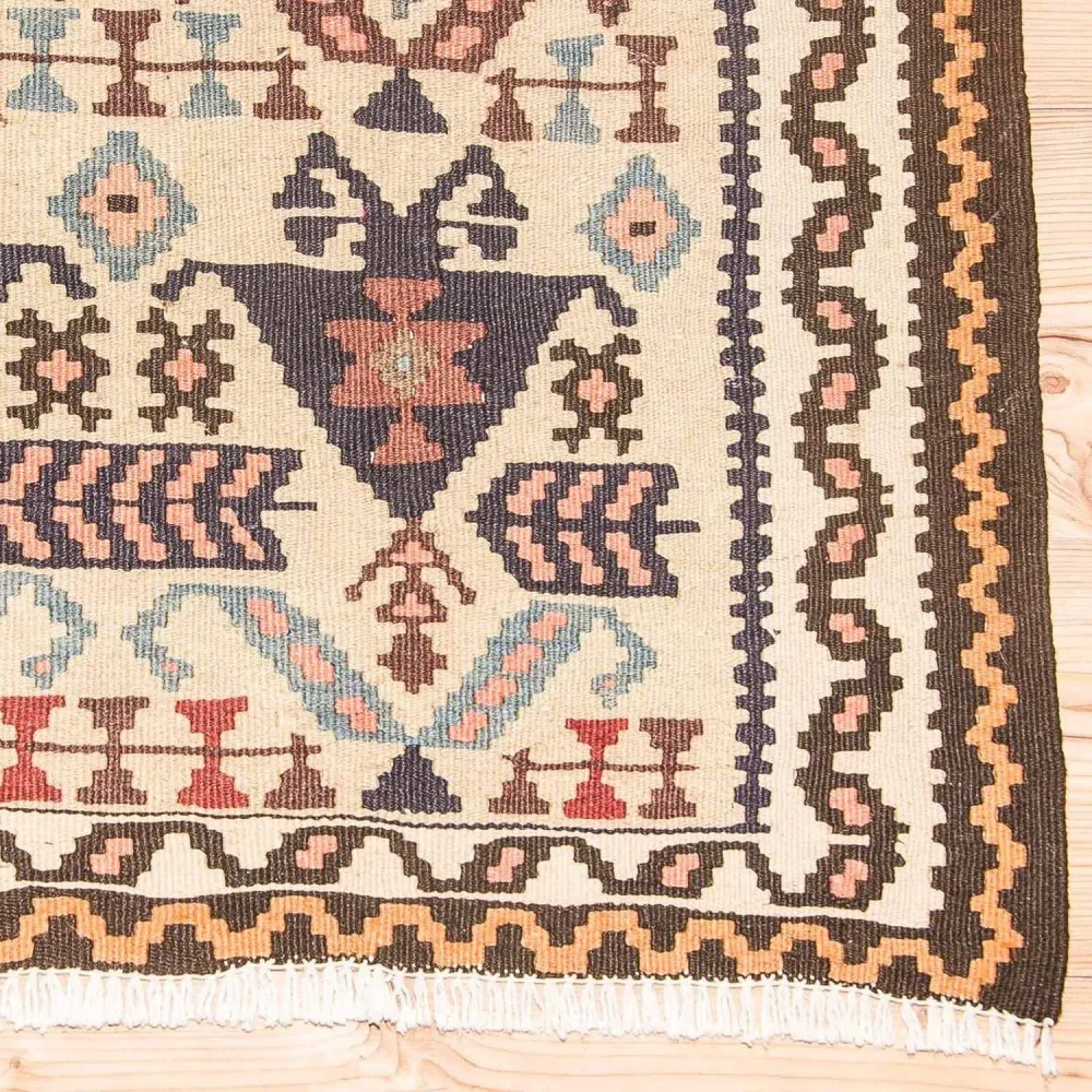 Biegacz Dywan Kelim - Stary - 195 x 108 cm - beżowy