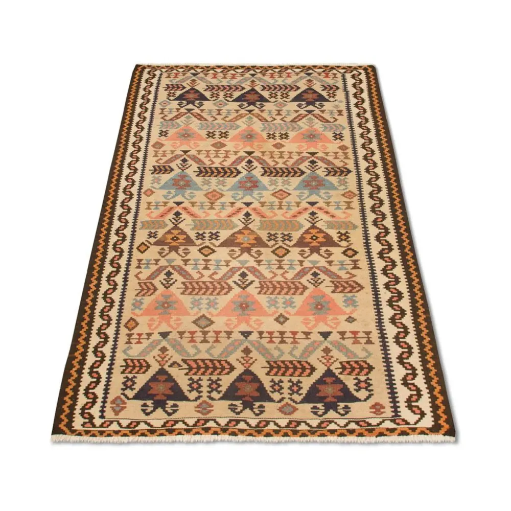 Biegacz Dywan Kelim - Stary - 195 x 108 cm - beżowy