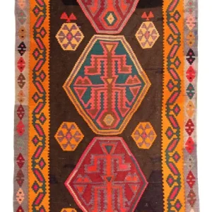 Biegacz Dywan Kelim - Stary - 330 x 155 cm - wielokolorowy