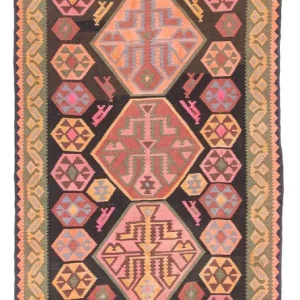 Biegacz Dywan Kelim - Stary - 340 x 150 cm - wielokolorowy