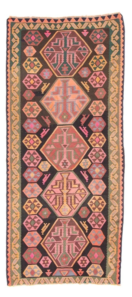 Biegacz Dywan Kelim - Stary - 340 x 150 cm - wielokolorowy