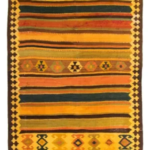Biegacz Dywan Kelim - Stary - 355 x 160 cm - wielokolorowy
