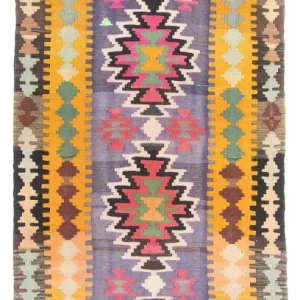 Biegacz Dywan Kelim - Stary - 360 x 147 cm - wielokolorowy