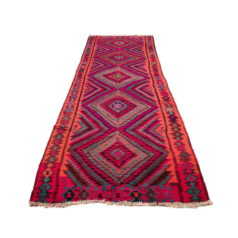 Biegacz Dywan Kelim - Stary - 380 x 120 cm - wielokolorowy