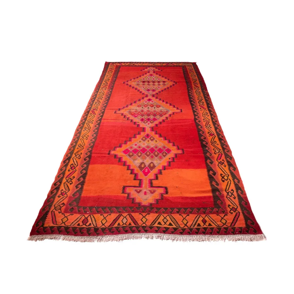 Biegacz Dywan Kelim - Stary - 380 x 180 cm - wielokolorowy