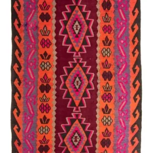 Biegacz Dywan Kelim - Stary - 390 x 141 cm - wielokolorowy