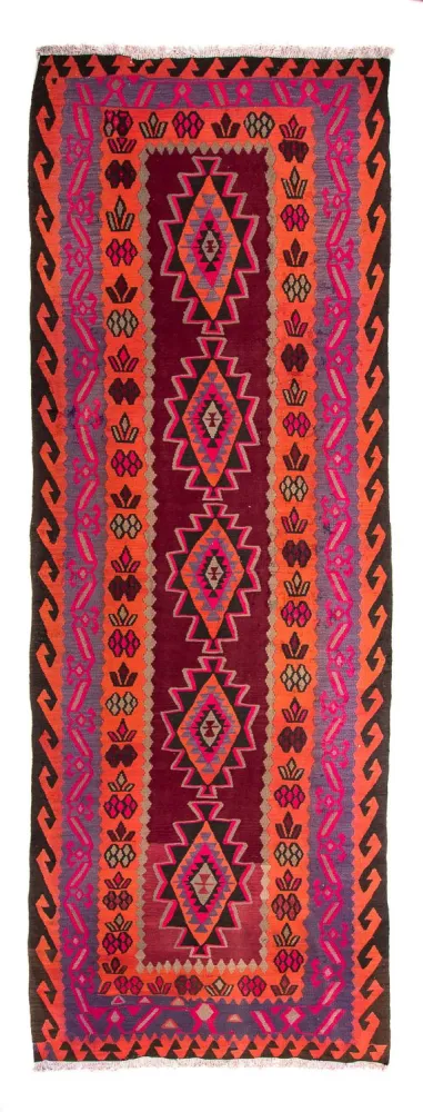 Biegacz Dywan Kelim - Stary - 390 x 141 cm - wielokolorowy