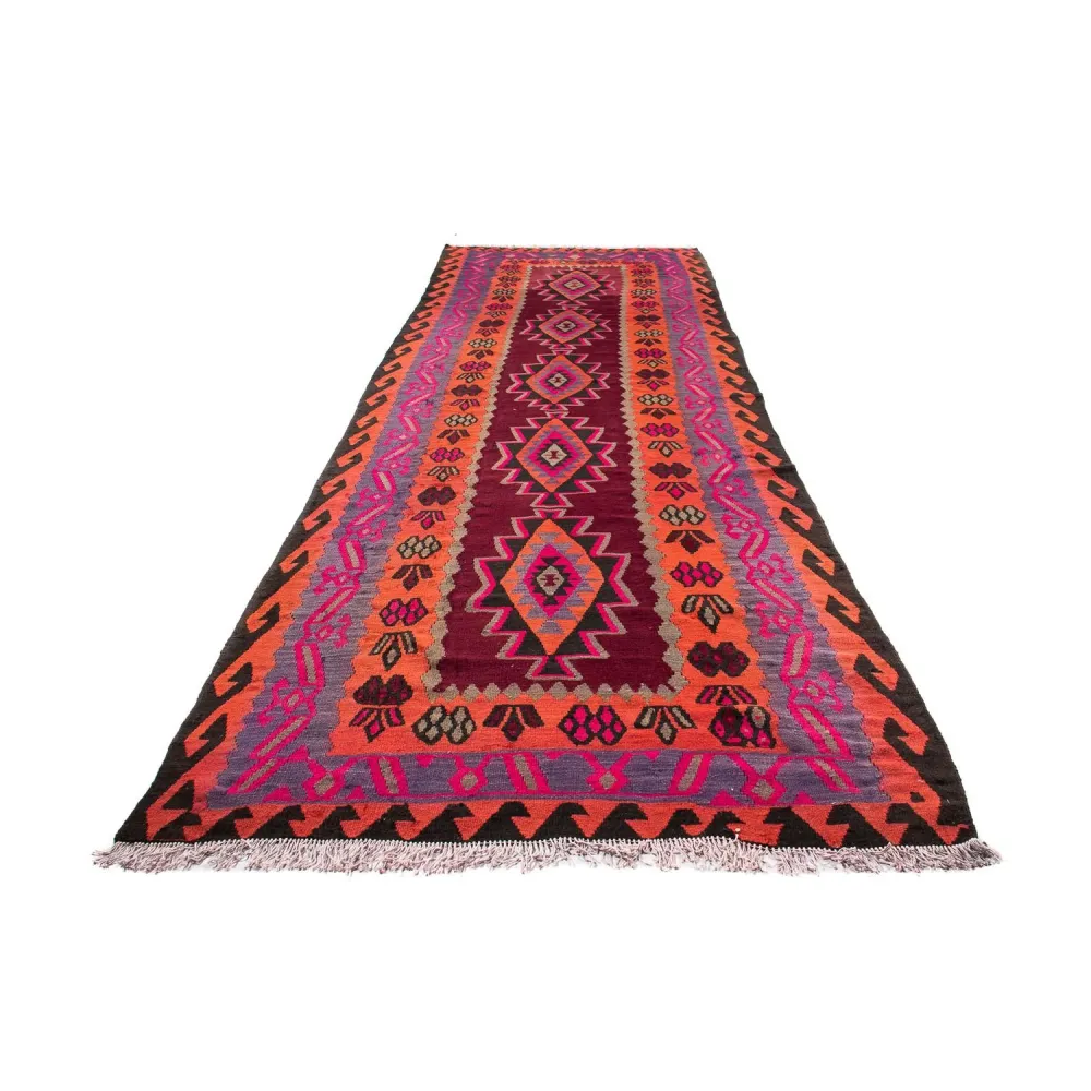 Biegacz Dywan Kelim - Stary - 390 x 141 cm - wielokolorowy