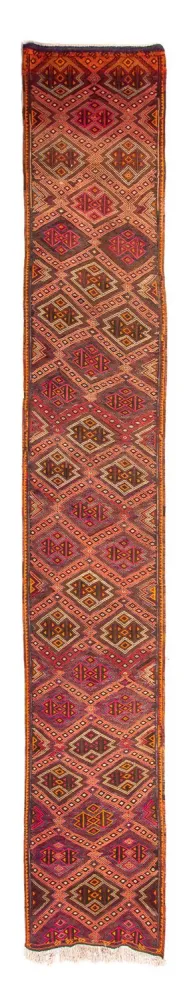 Biegacz Dywan Kelim - Stary - 400 x 75 cm - wielokolorowy