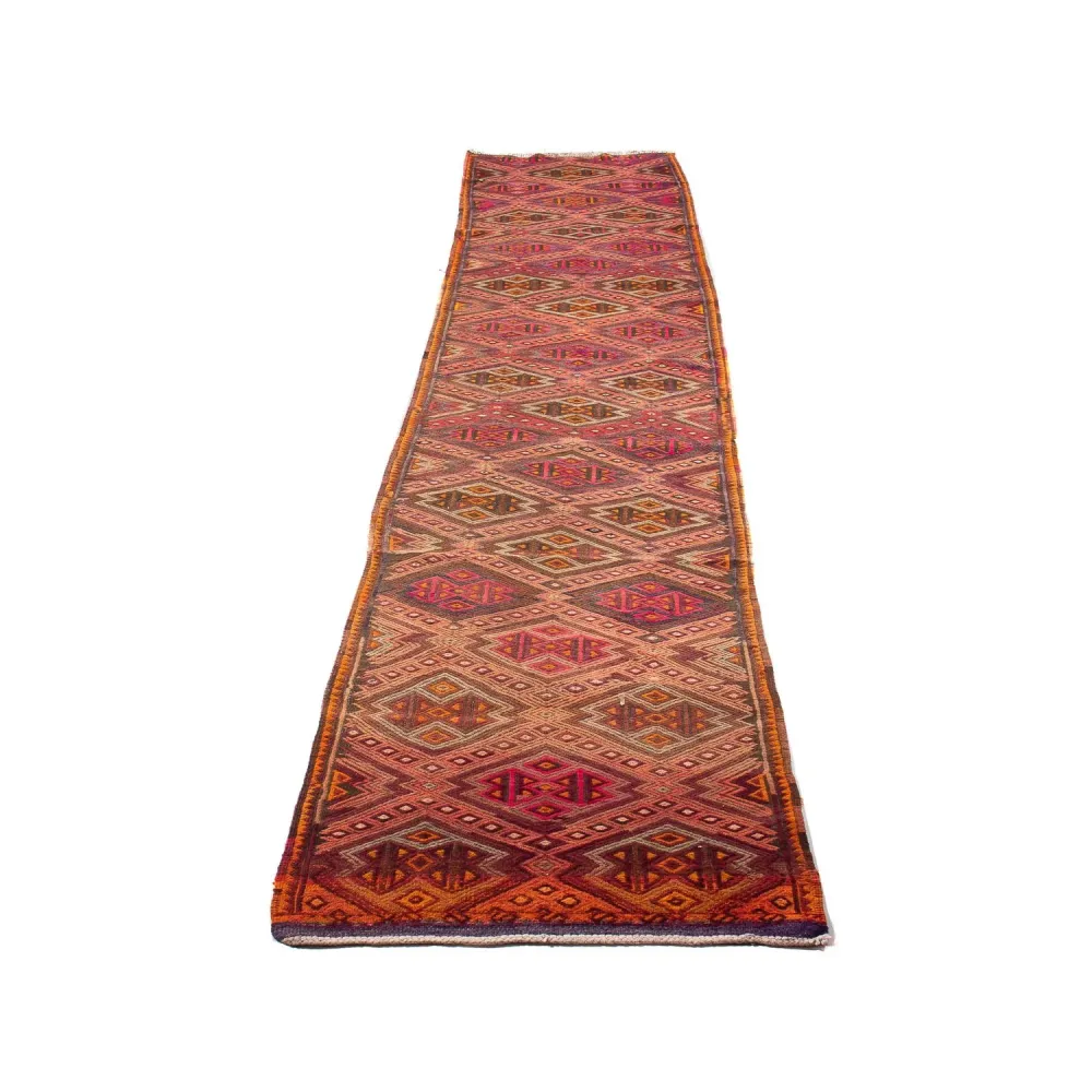 Biegacz Dywan Kelim - Stary - 400 x 75 cm - wielokolorowy