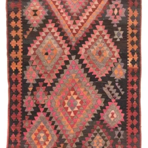 Biegacz Dywan Kelim - Stary - 460 x 143 cm - wielokolorowy