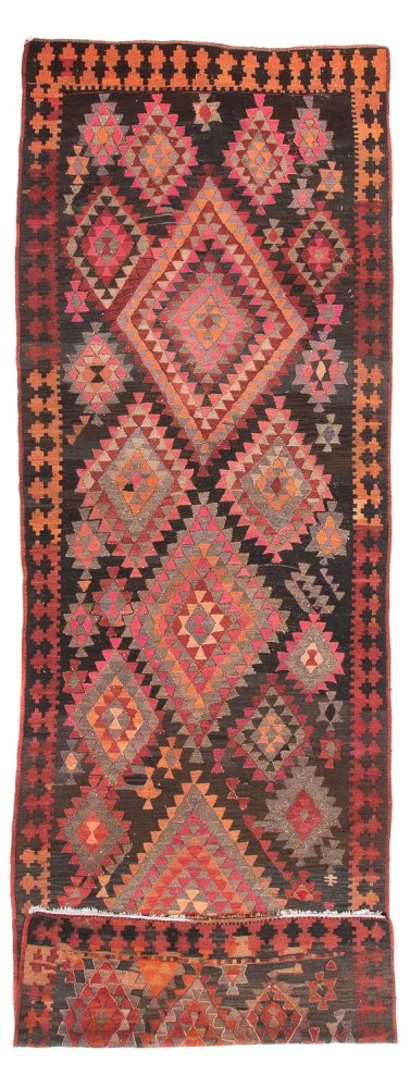 Biegacz Dywan Kelim - Stary - 460 x 143 cm - wielokolorowy
