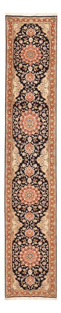 Biegacz Dywan perski - Tabriz - Królewski - 380 x 75 cm - ciemnoniebieski