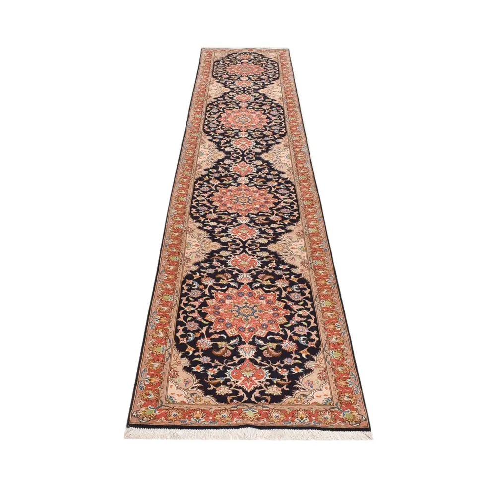 Biegacz Dywan perski - Tabriz - Królewski - 380 x 75 cm - ciemnoniebieski