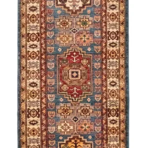 Biegacz Dywan Ziegler - Kazak - 212 x 79 cm - niebieski