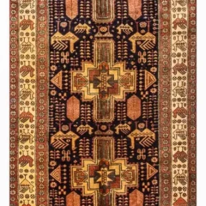 Biegacz Perski dywan - Nomadyczny - 326 x 98 cm - ciemnoniebieski