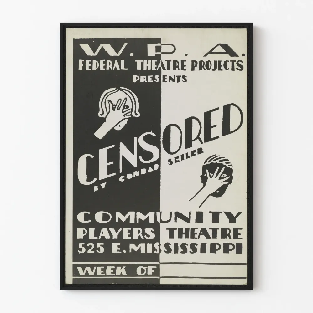 Czarnobiały plakat Censored do teatru społecznościowego