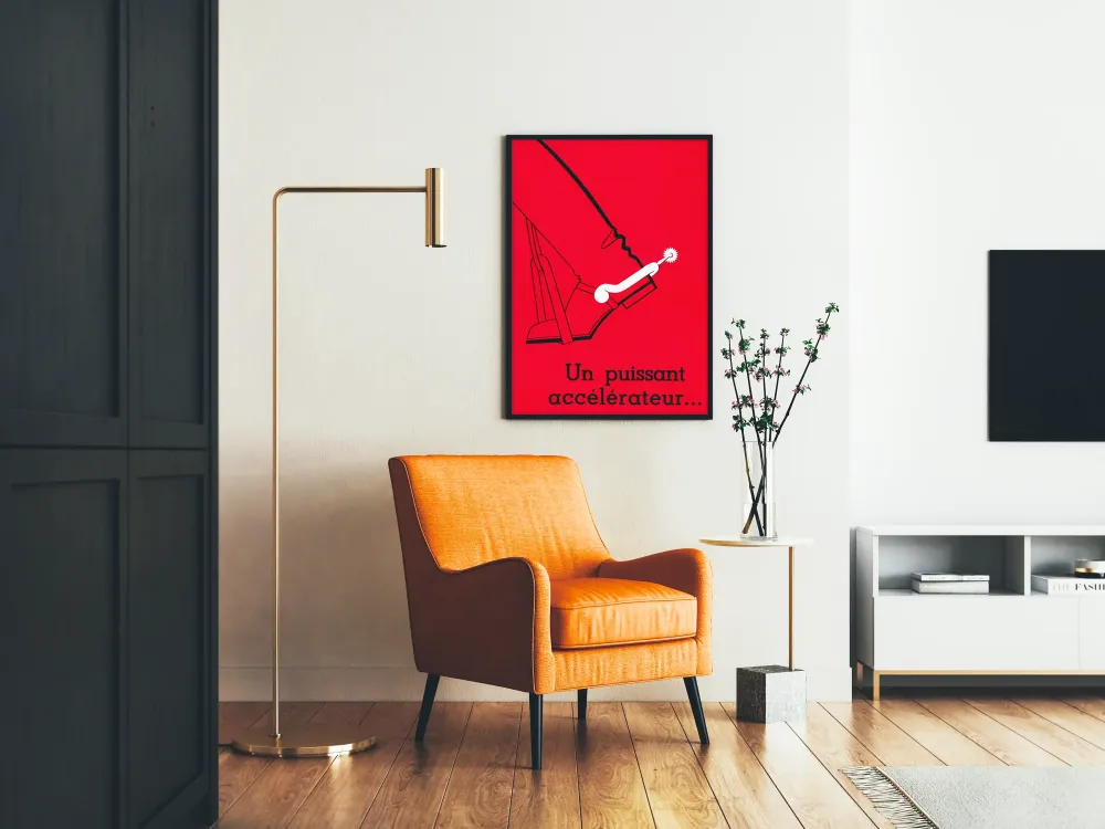 Czerwony plakat potężnym przyspieszaczem w stylu retro