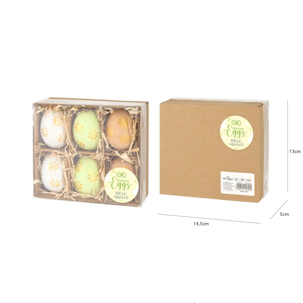 Dekoracje Wielkanocne Naturalne Wydmuszki w złote kwiatki mix 6 szt.
