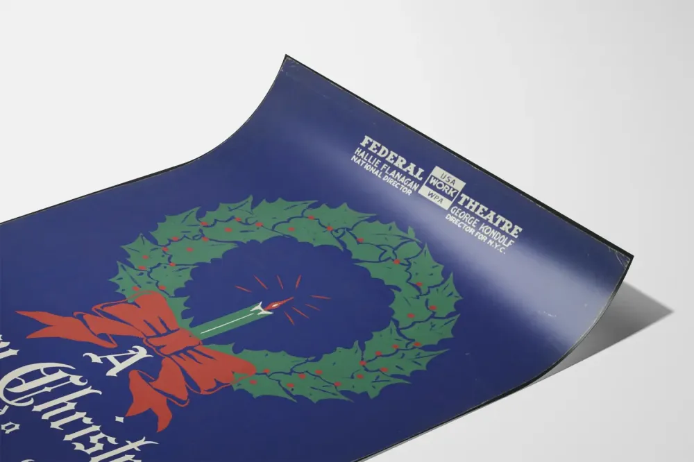 Dekoracyjny plakat na Boże Narodzenie z wieńcem z ostrokrzewu i świecą