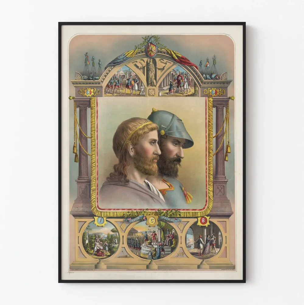 Dekoracyjny plakat Damon i Pytias, klasyczna ilustracja przyjaźni