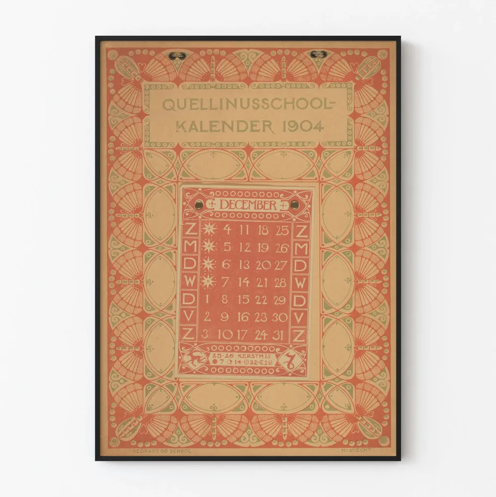 Dekoracyjny plakat kalendarzowy Quellinusschool 1904 grudzień