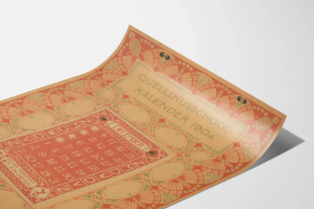 Dekoracyjny plakat kalendarzowy Quellinusschool 1904 grudzień