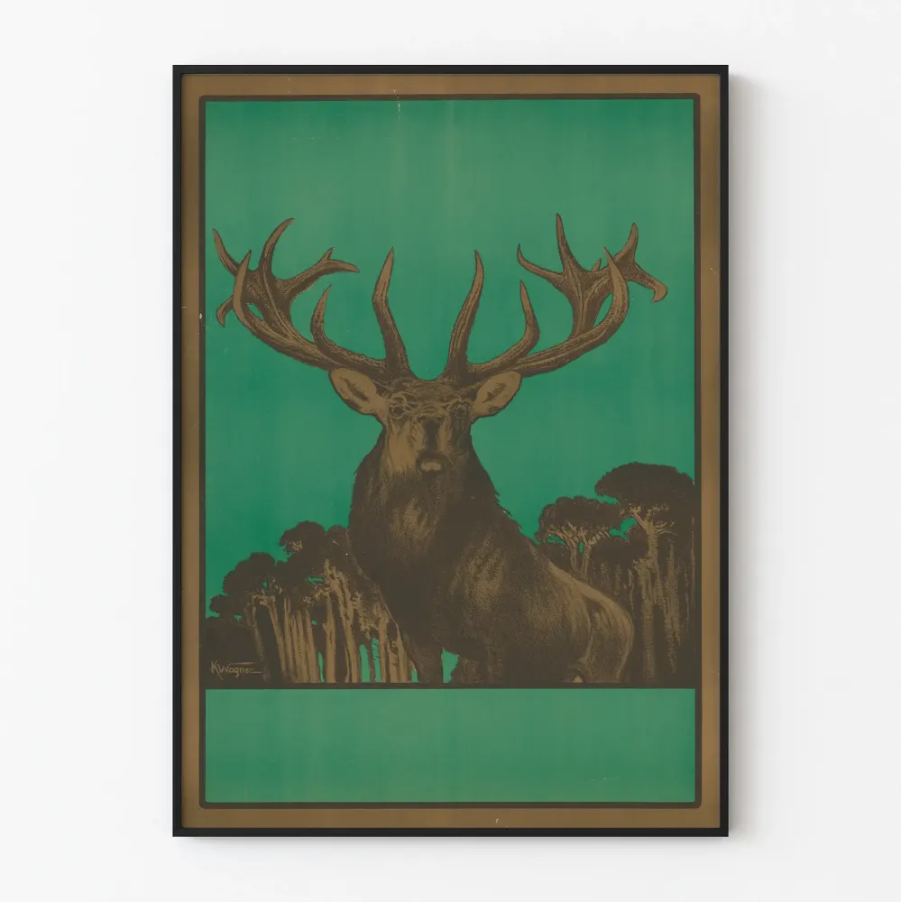 Dekoracyjny plakat z majestatycznym jeleniem na zielonym tle Artem Legrand