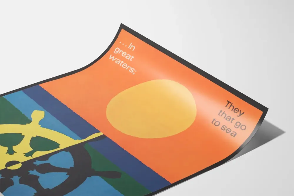 Dekoracyjny plakat z motywem morza i żeglugi z cytatem biblijnym