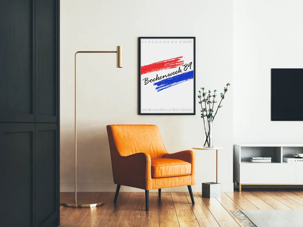 Dekoracyjny plakat z okazji Tygodnia Książki '89 o minimalistycznym designie graficznym