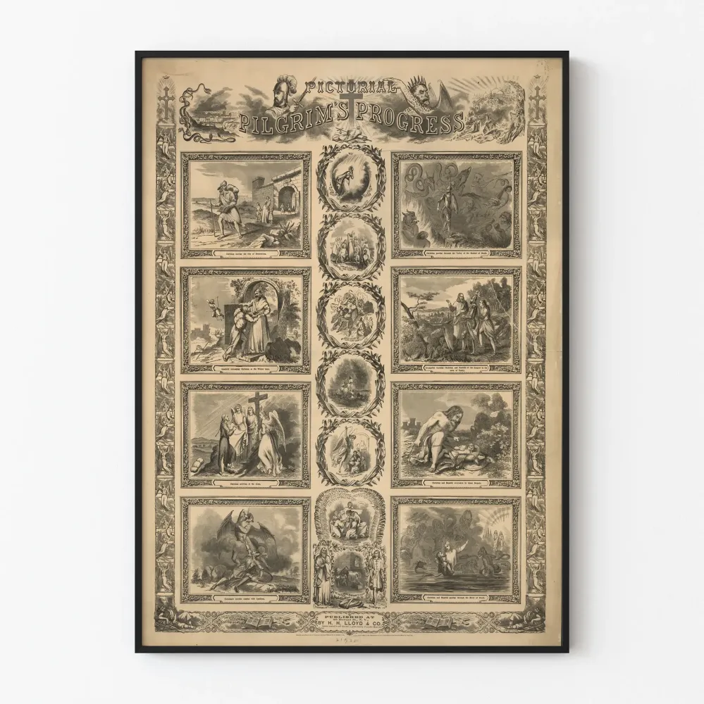 Dekoracyjny plakat Pictorial Pilgrim's Progress - Klasyczne ilustracje w czerni i bieli