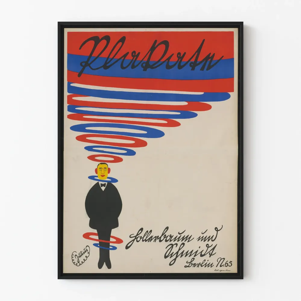 Dekoracyjny plakat w stylizowanym, vintage portrecie w czerni, czerwieni i błękicie