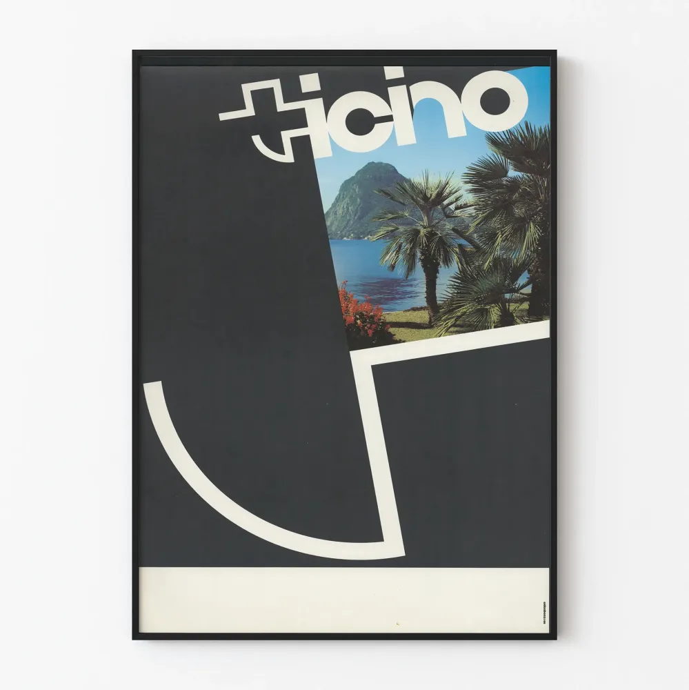 Dekoracyjny plakat Ticino z pejzażem nad jeziorem i palmami