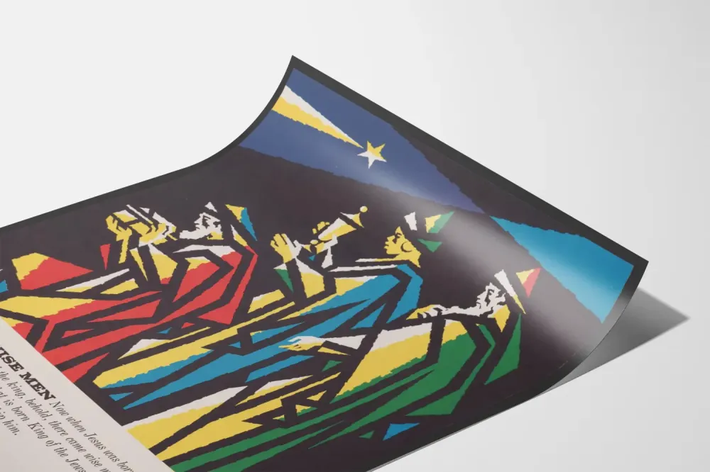 Dekoracyjny plakat Trzech Króli w kolorowym stylu graficznym